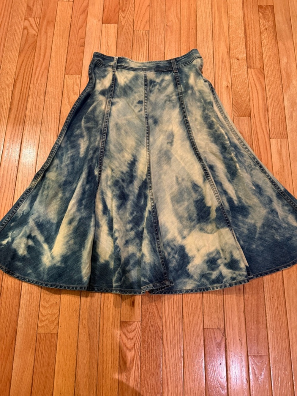 VTG Boho Tie-Dye Denim Maxi Skirt - Cream/Blue - Picture 6 of 6